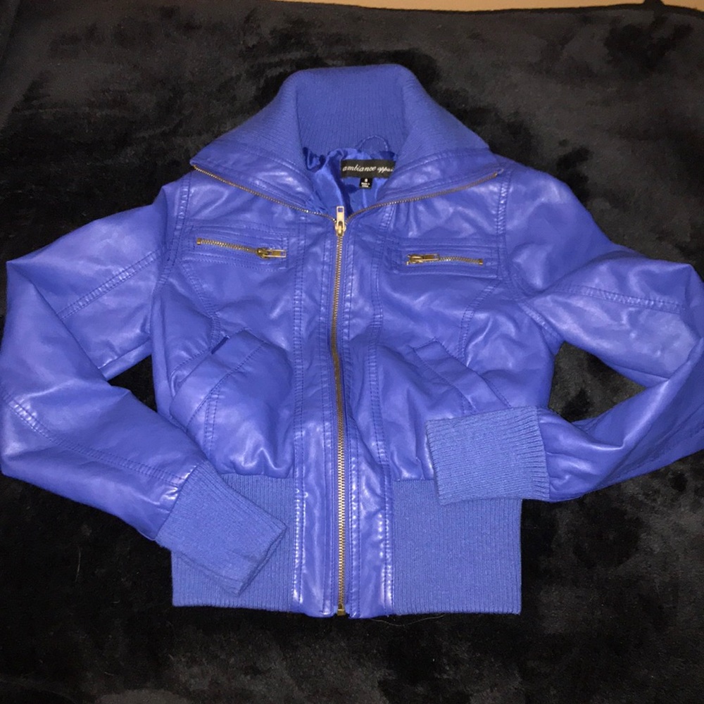 Blue leatherette moto jacket